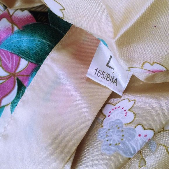 Peacocks Kimono Robe Dressing Gown -L Tie-Belts Poly-Satin Champagne Pink Flaw - Picture 9 of 10